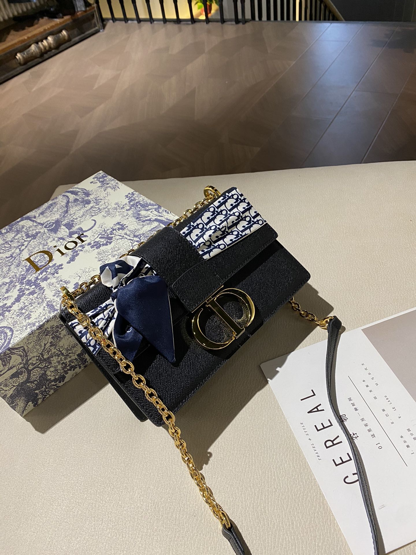 Small 30 Montaigne Bag Blue Dior Oblique Jacquard  DIOR