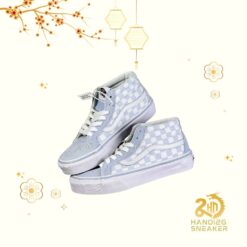 Giày Sneaker Vans Checkerboard Plaid Tiffany Blue Mid Top