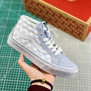 Giày Sneaker Vans Checkerboard Plaid Tiffany Blue Mid Top Chất Lượng