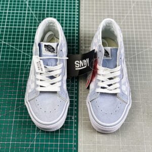 Giày Sneaker Vans Checkerboard Plaid Tiffany Blue Mid Top Mặt Trước