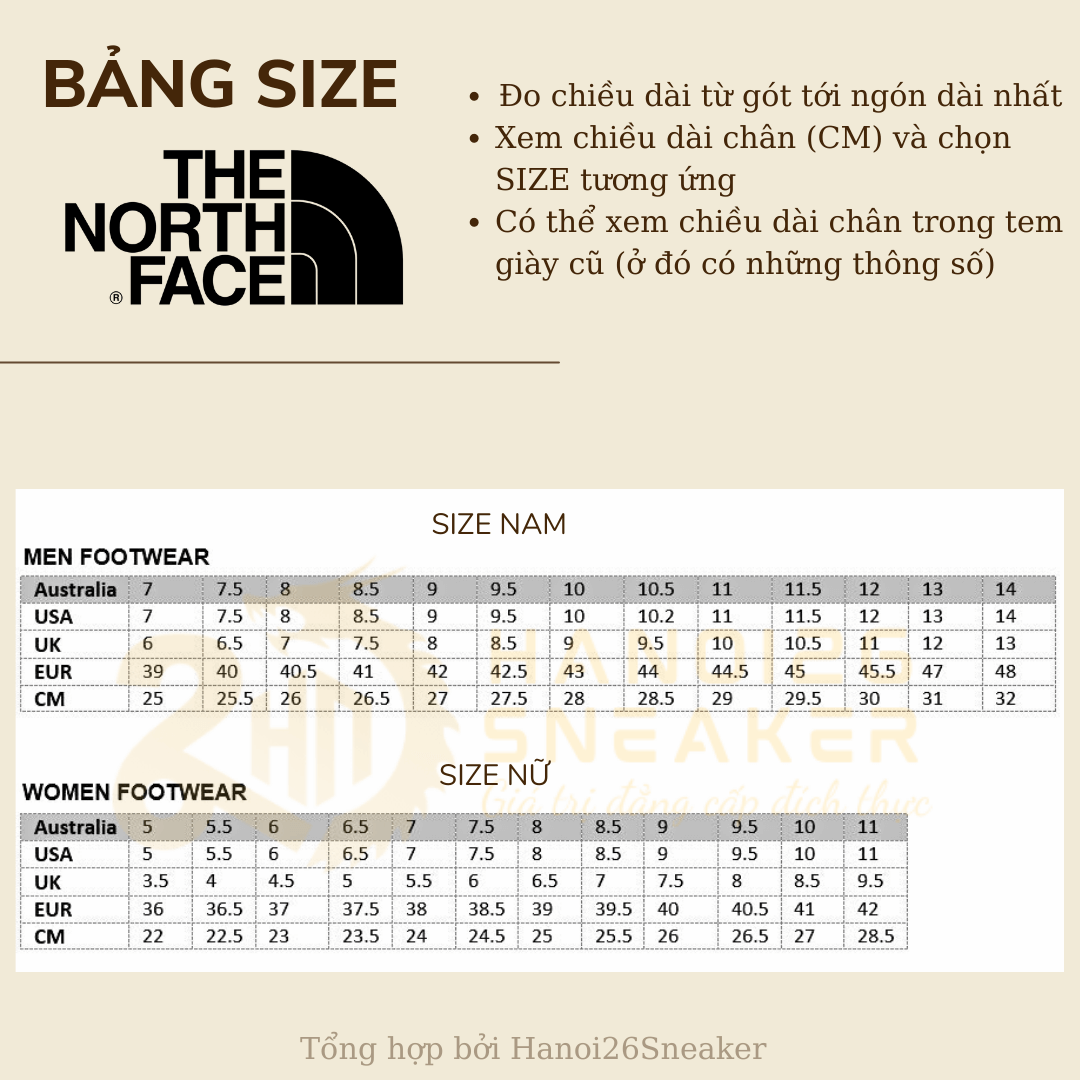 Bảng Size Giày THE NORTH FACE