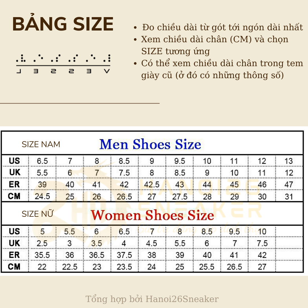 Bảng Size Giày XVESSEL