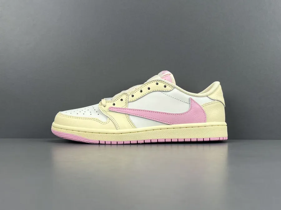Quà tặng 20/10: giày sneaker nữ cổ thấp màu kem bơ phối hồng pastel, mẫu 01
